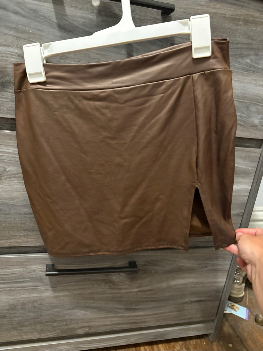 Charlotte Russe Brown Faux-Leather Mini Skirt with Side Slit